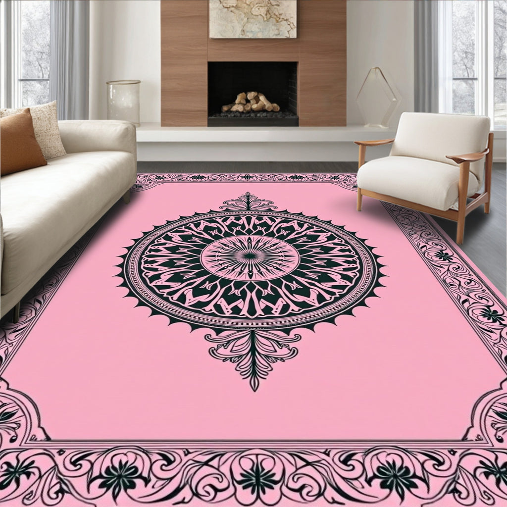 Pink Floral Medallion with Ornate Border Rug