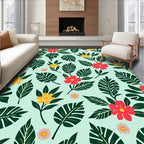 Tropical Leaf and Flower Pattern Rug
