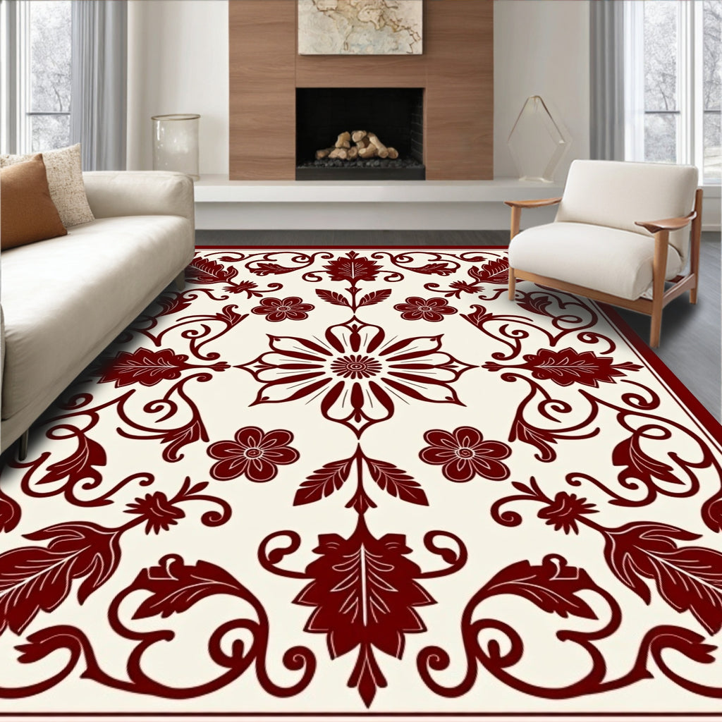 Classic Floral Vine Scrollwork Design Rug