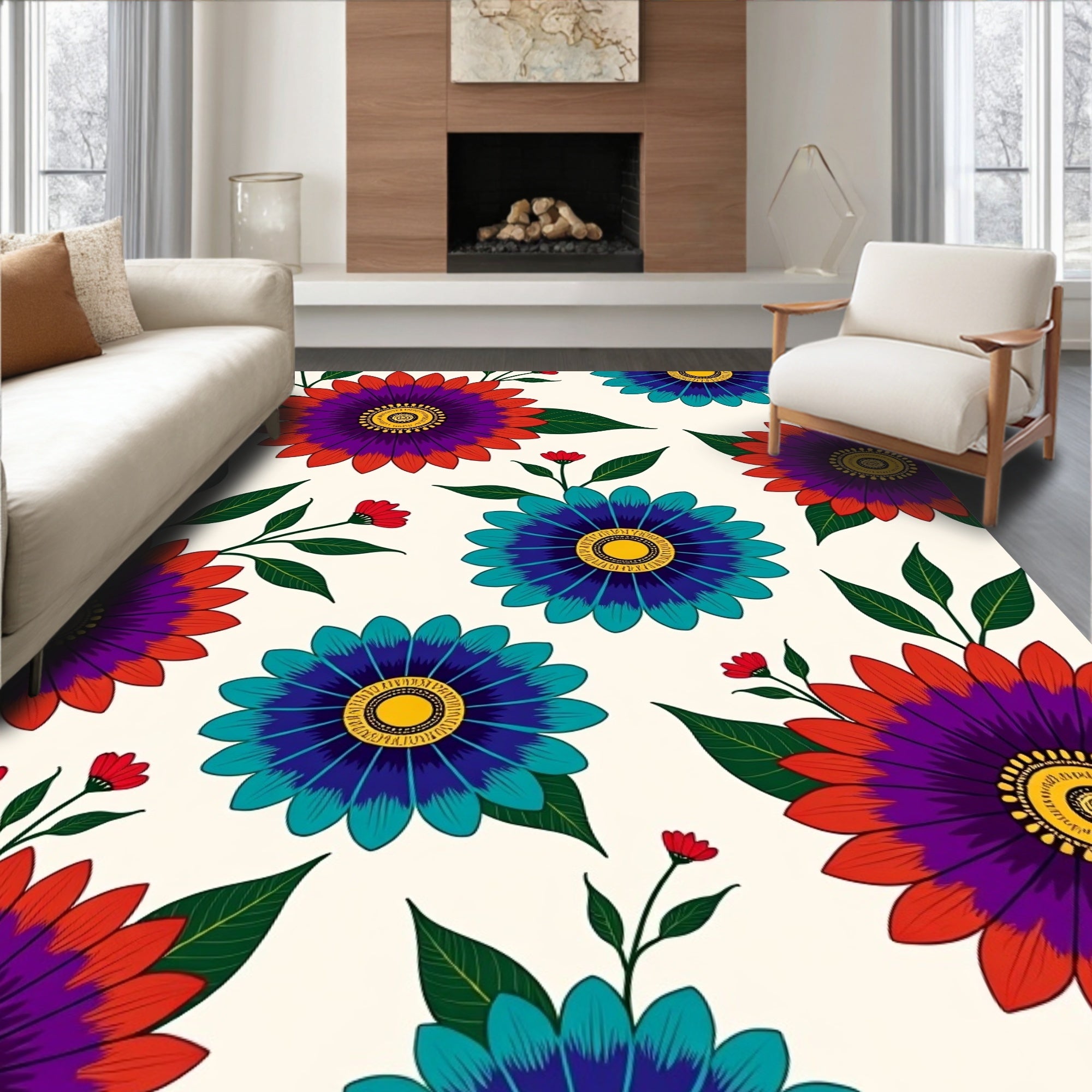 Bold Floral Pattern With Vibrant Colors Rug