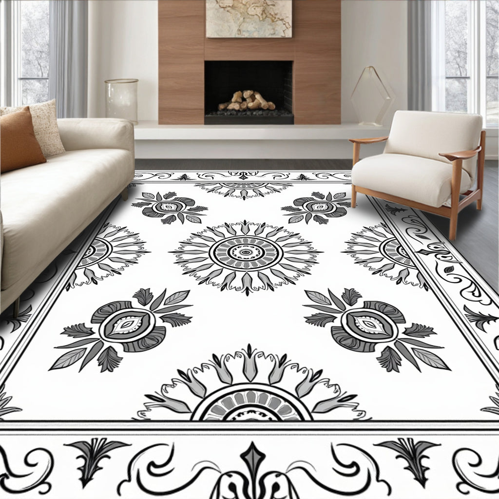 Floral Sunburst Mandala Pattern Design Rug