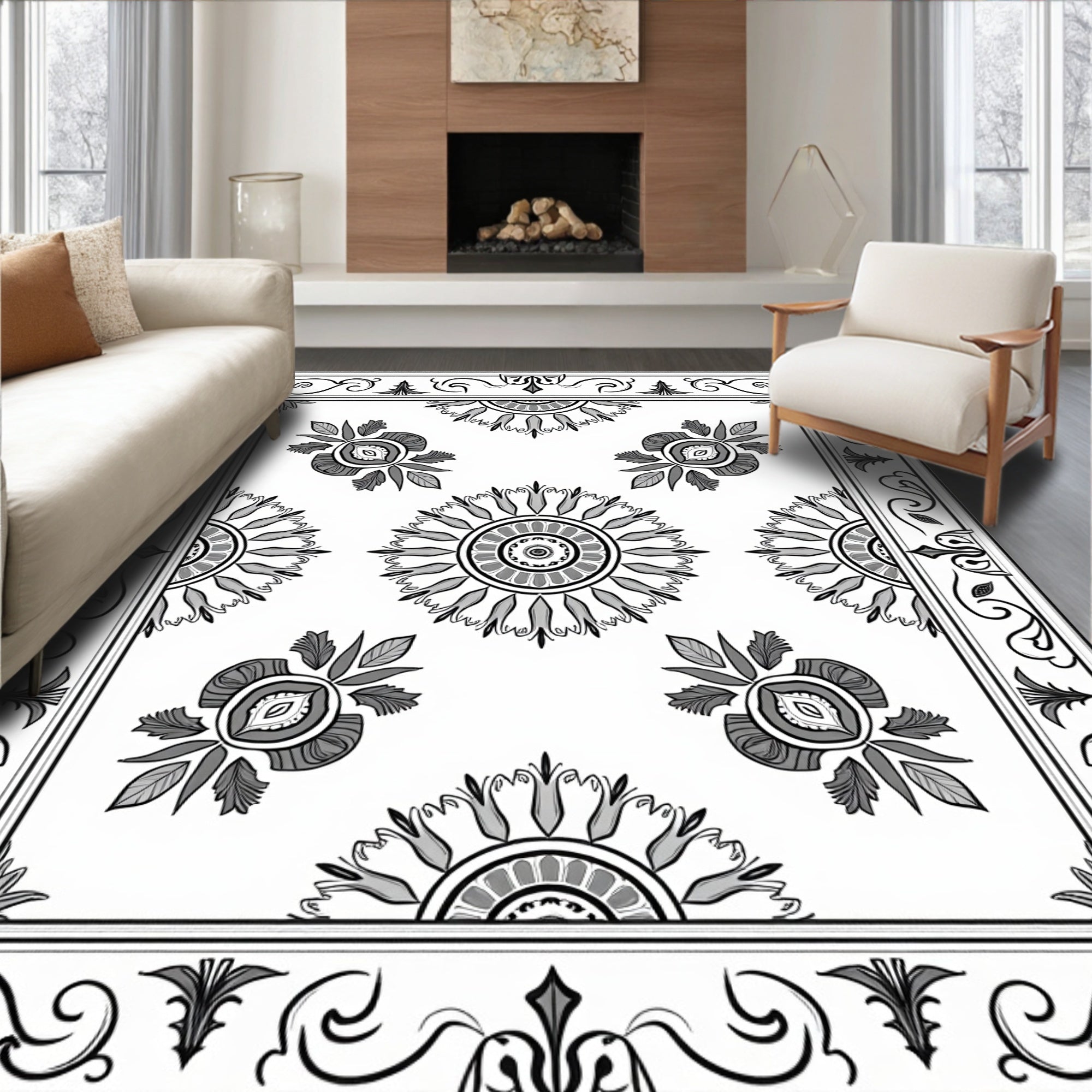Floral Sunburst Mandala Pattern Design Rug