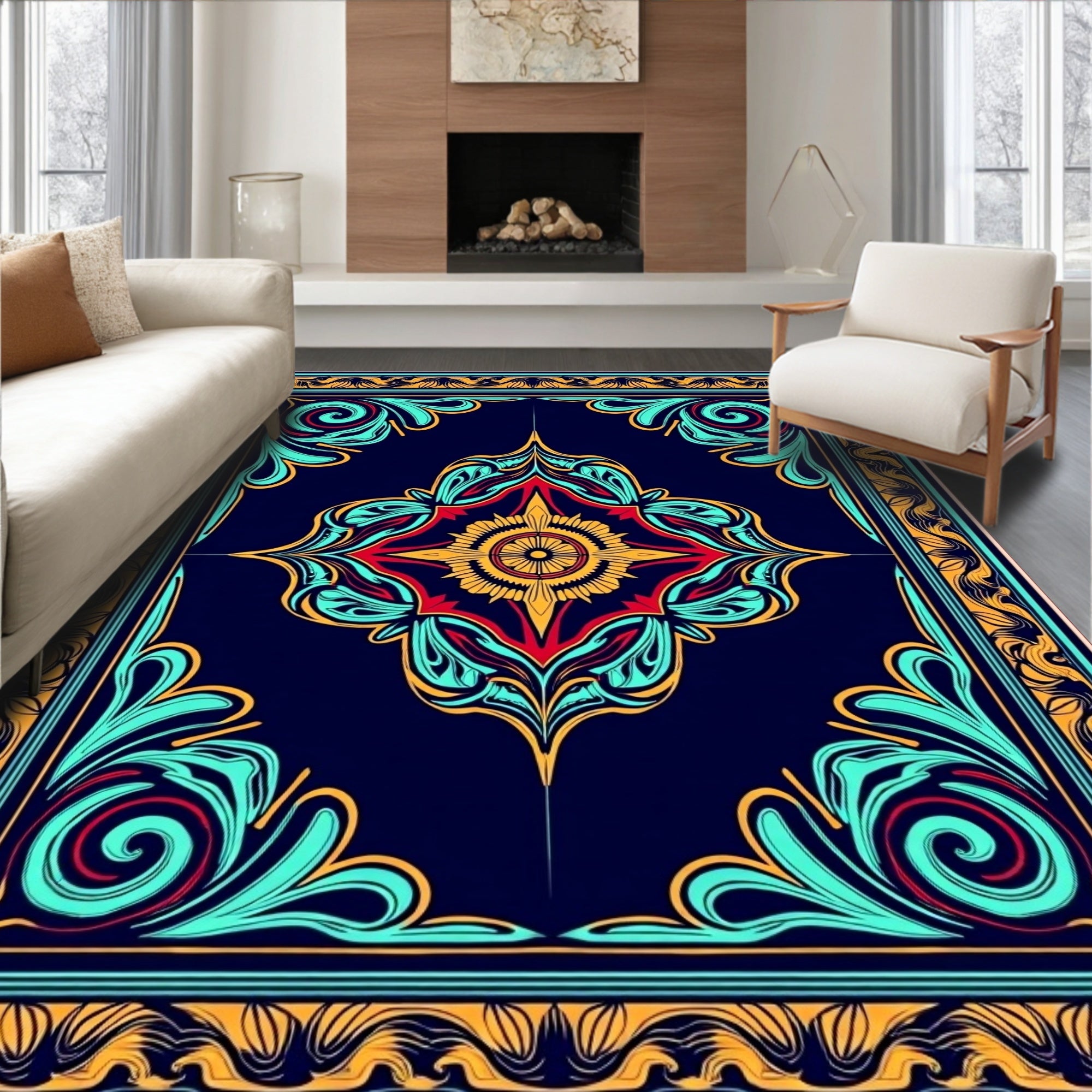 Bold Floral Scrollwork Design Rug