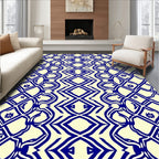 Blue Cream Lattice Floral Design Rug