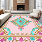 Pink Teal Golden Floral Medallion Rug