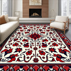 Intricate Floral Swirl Red Navy Rug