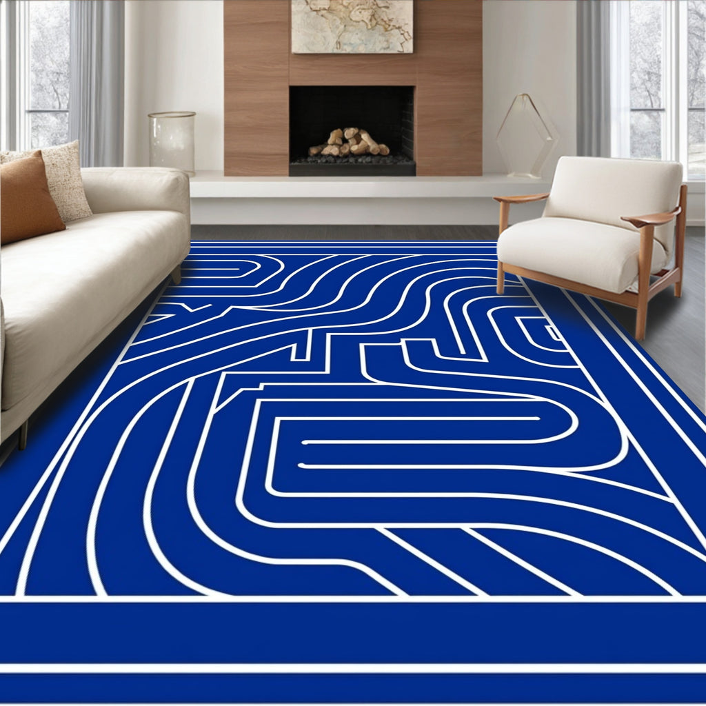 Classic Blue Maze Pattern Design Rug