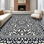 Black Ivory Ornamental Medallion Border Rug