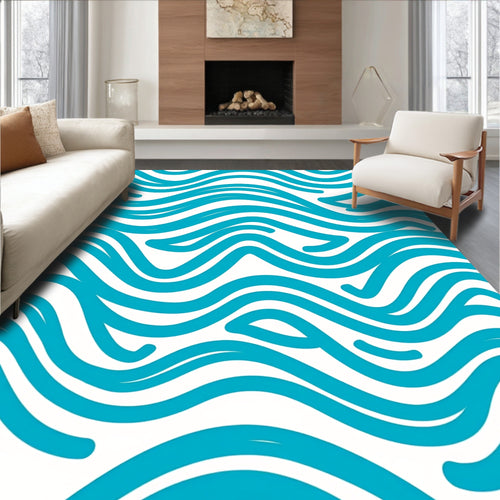 Abstract Blue Wave Pattern Rug
