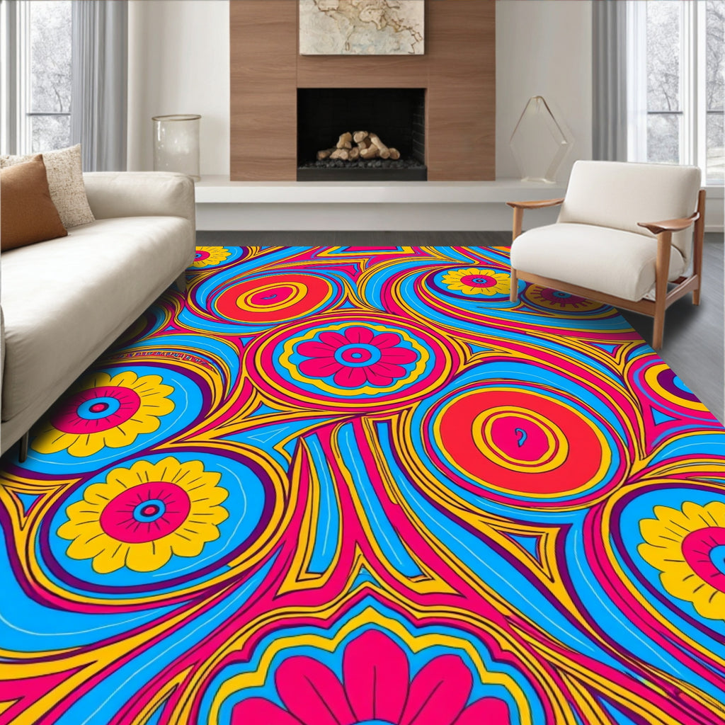 Psychedelic Floral Swirl Pattern Rug