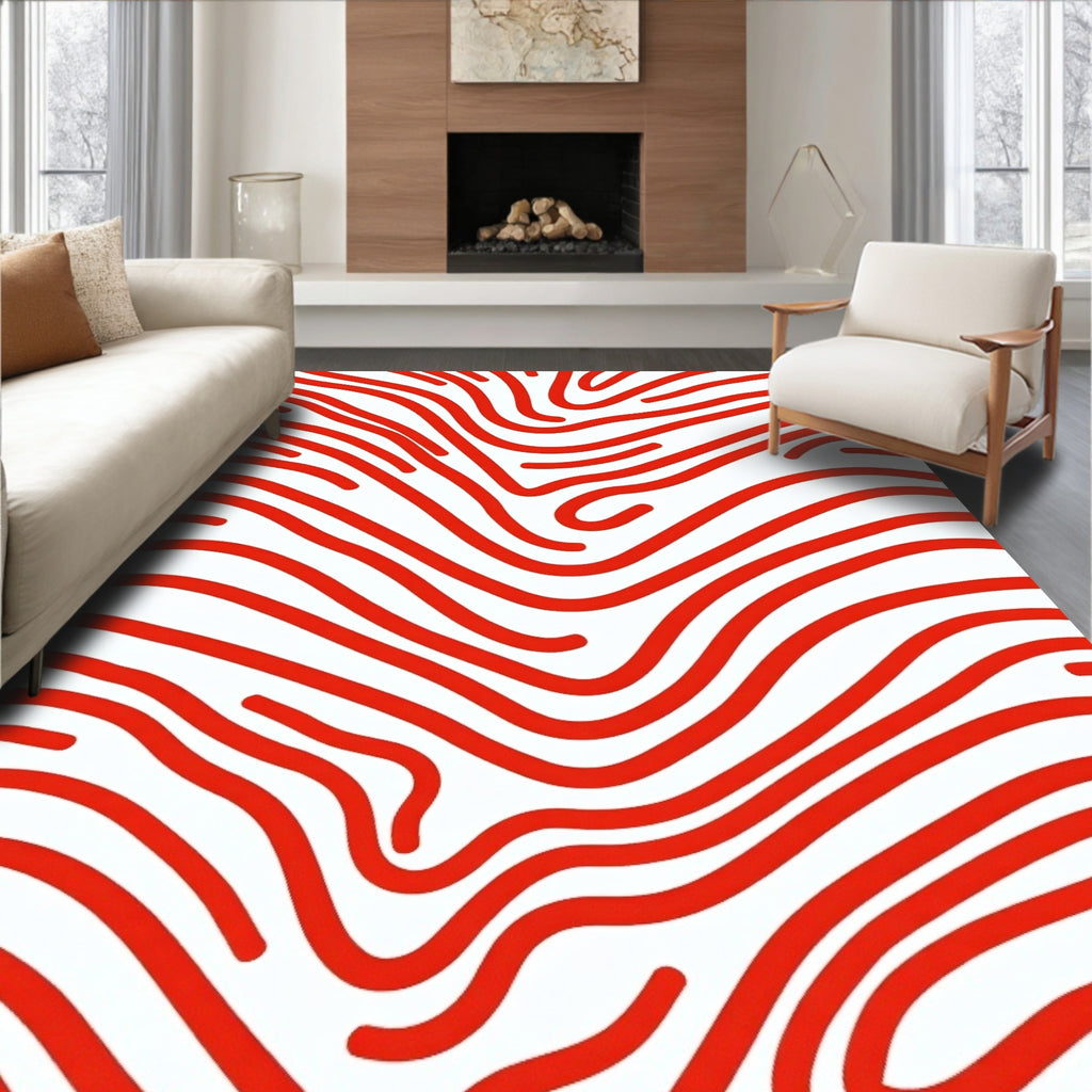 Bold Red Wavy Stripe Pattern Rug
