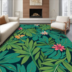 Earthy Green Foliage Floral Pattern Rug
