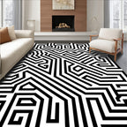 Bold Black White Geometric Maze Rug