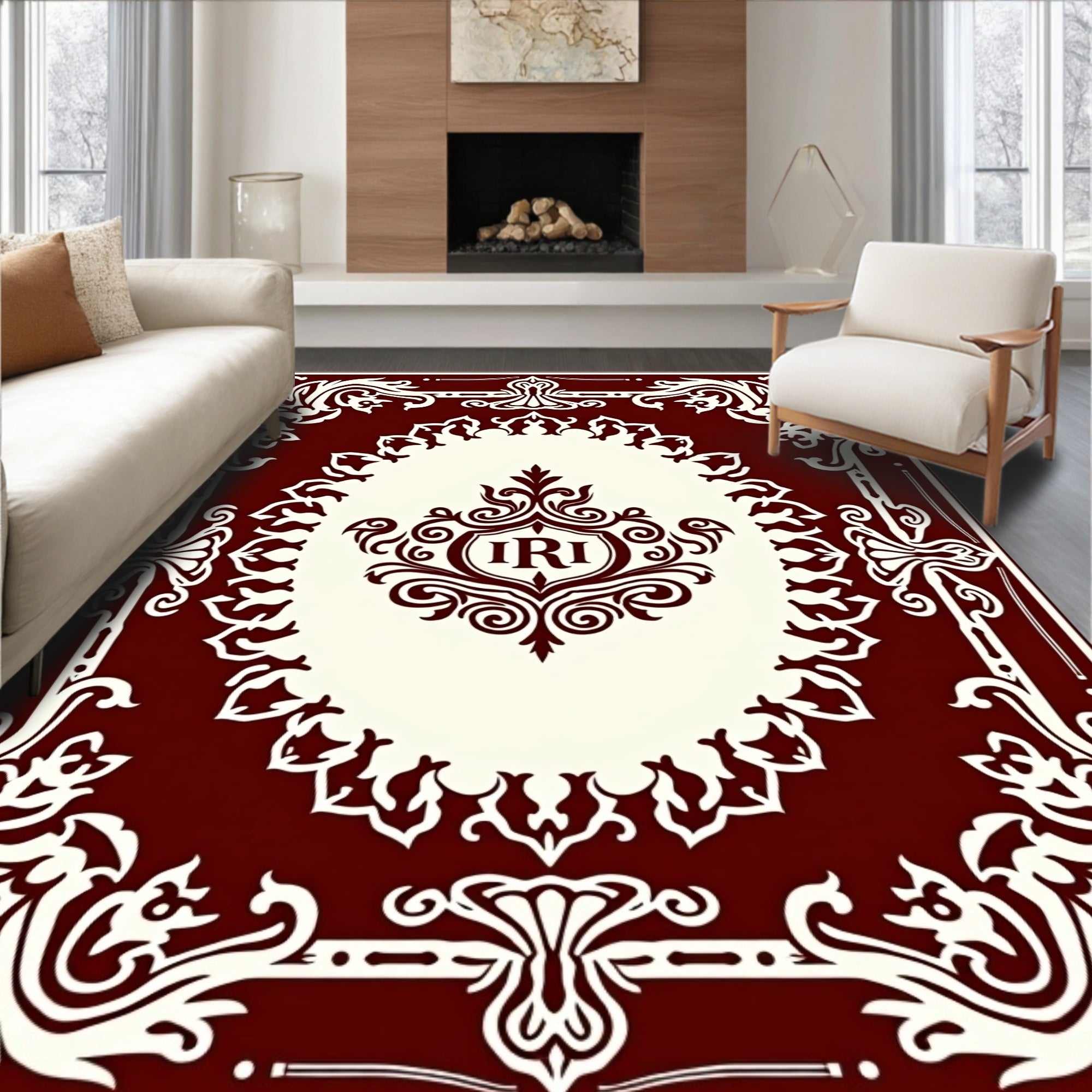 Elaborate Floral Crest Design Rug