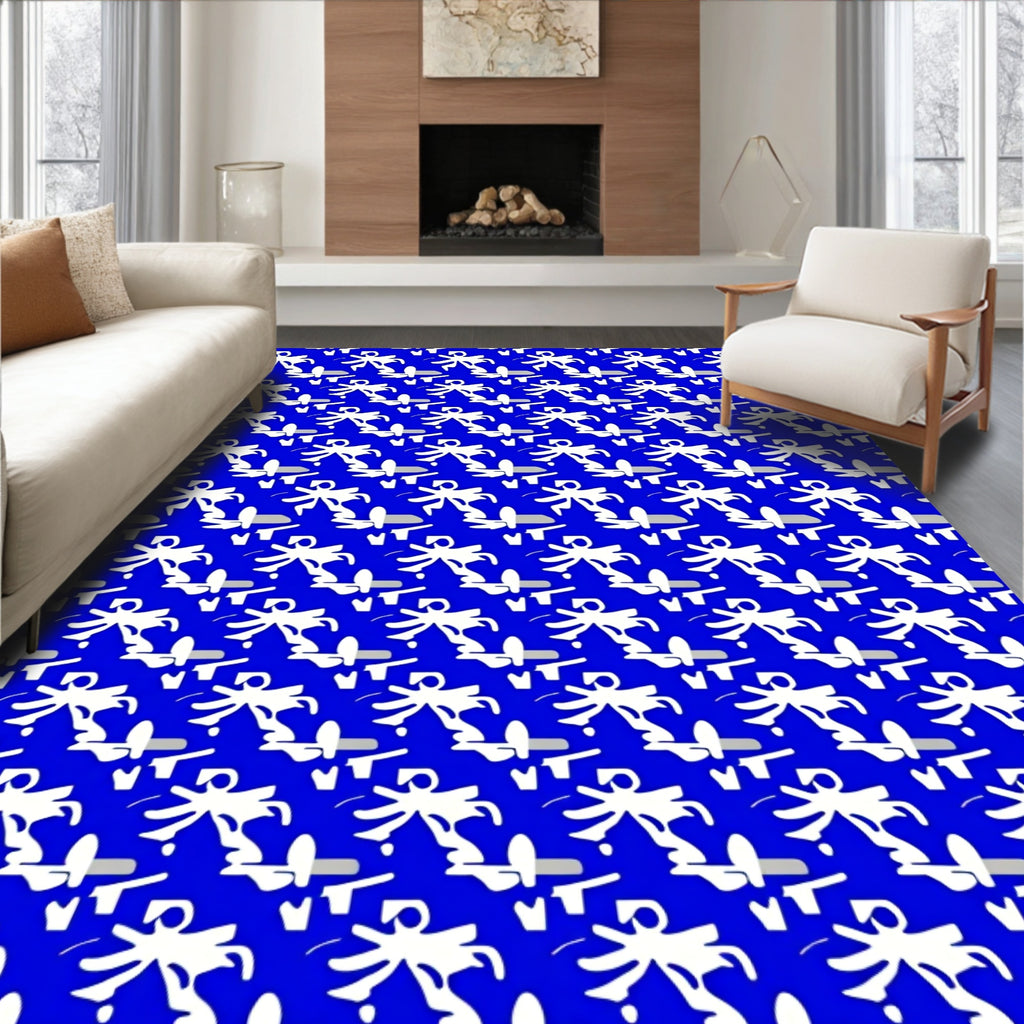Bold Abstract Character Blue Design Rug