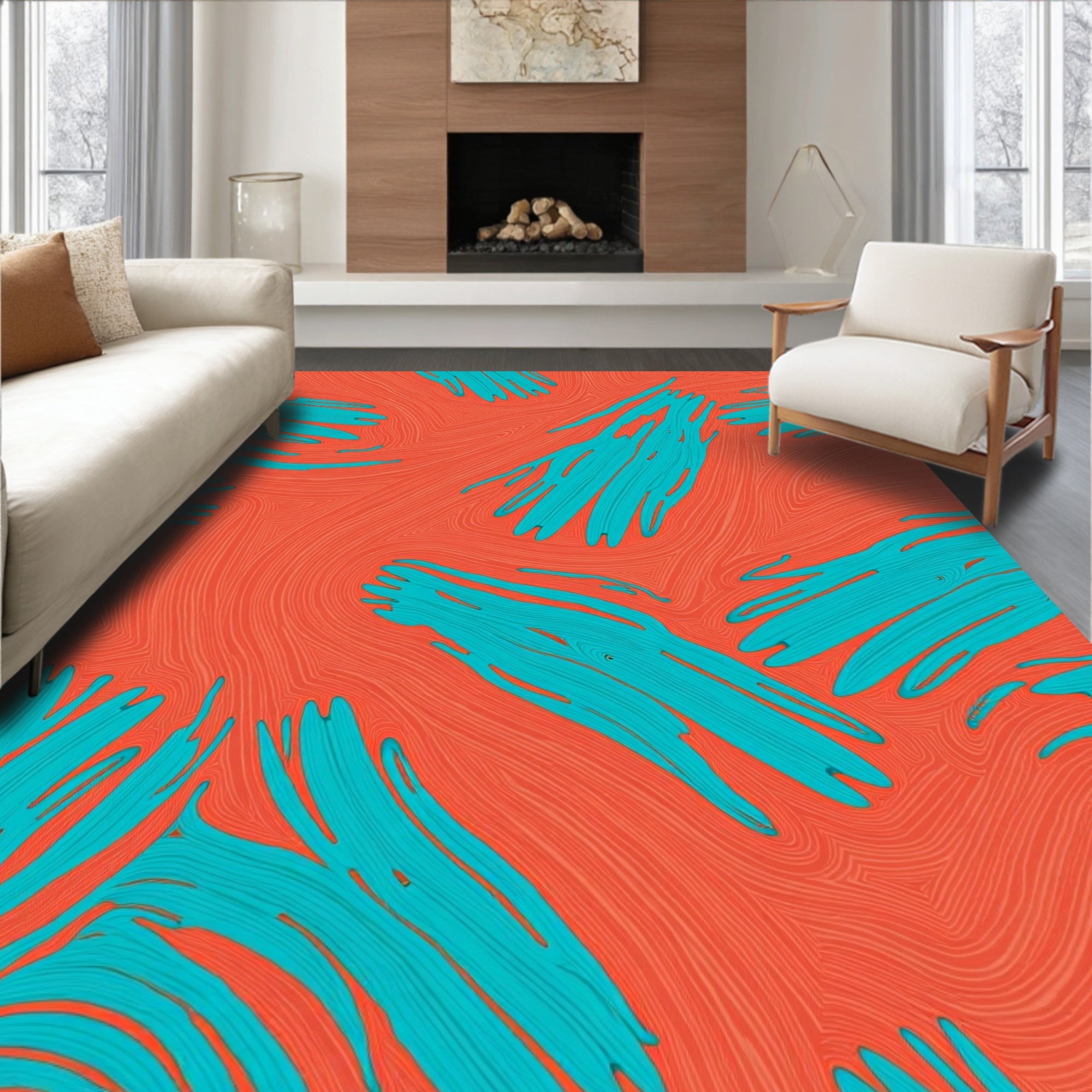 Vibrant Teal Brushstroke Pattern Rug