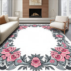 Pink Rose Floral Swirl Pattern Rug