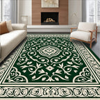 Ornate Floral Patterned Emerald Rug