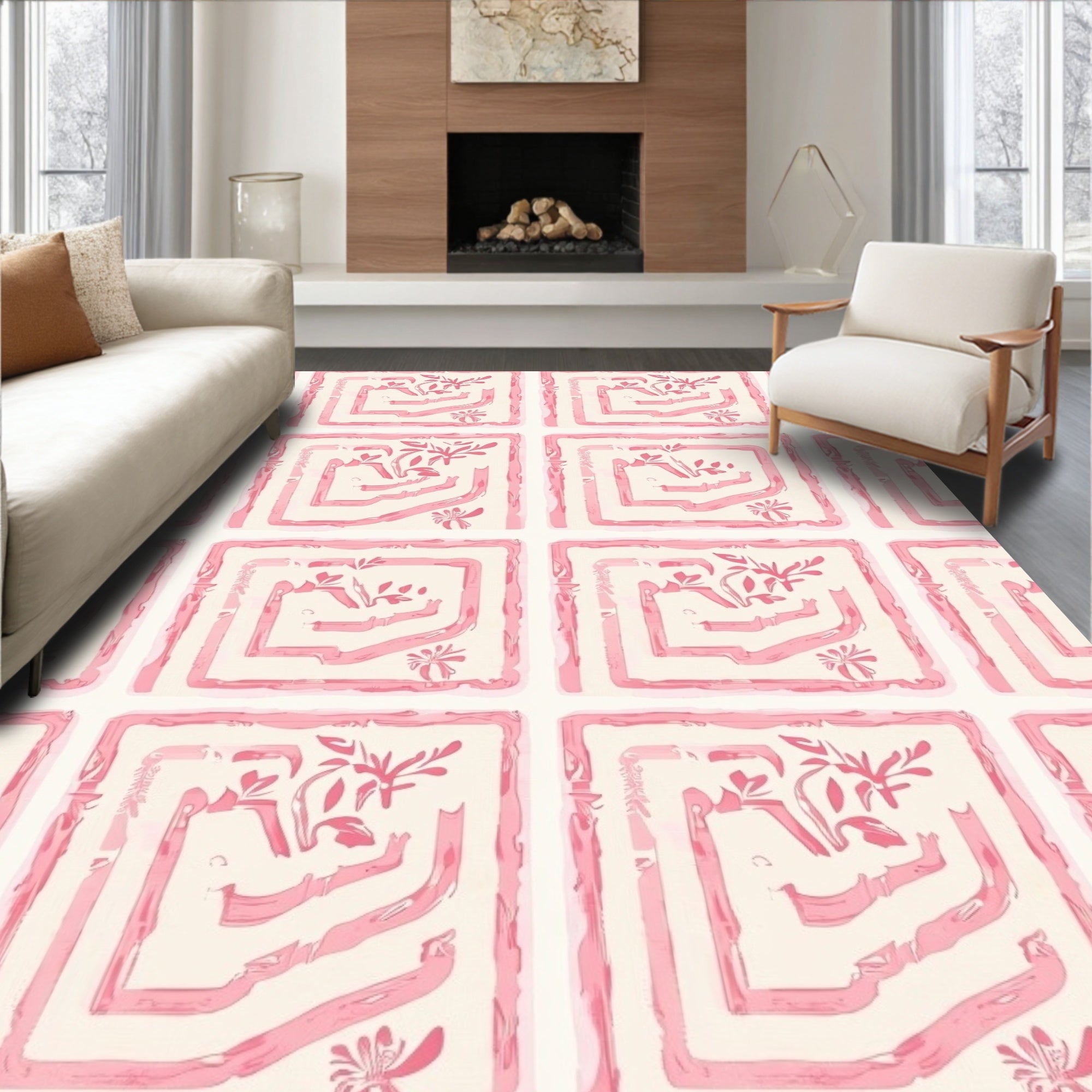 Pink Garden Maze Pattern Rug