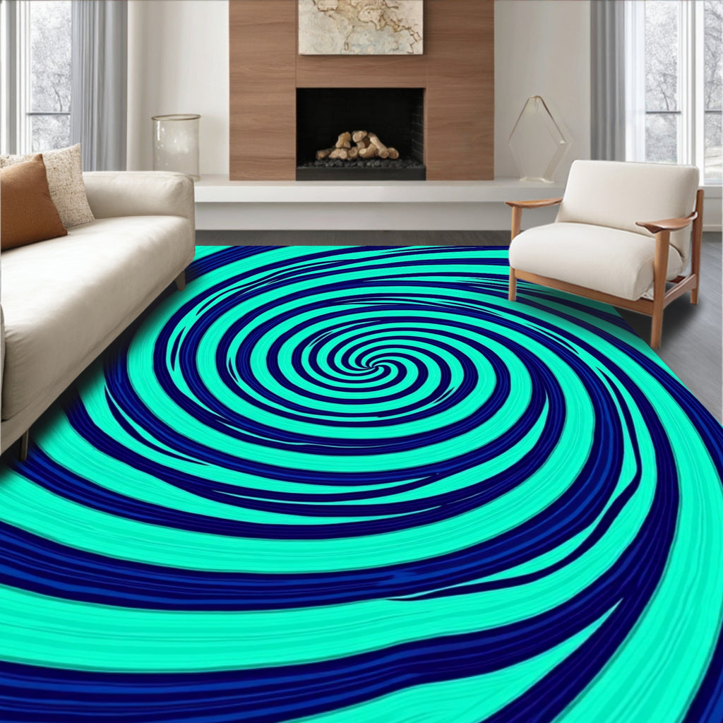 Cool Aqua Deep Blue Swirl Rug