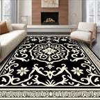 Classic Black Floral Medallion Design Rug