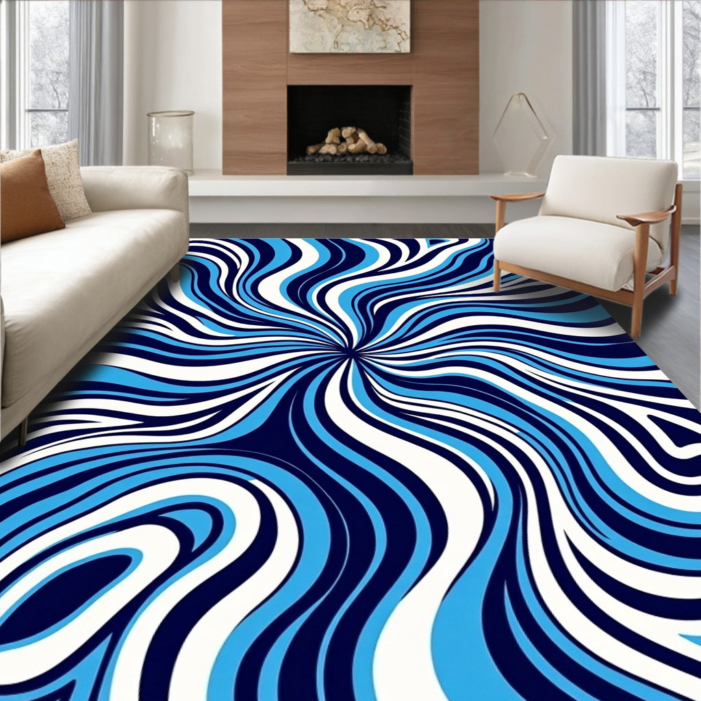 Abstract Swirl Blue White Pattern Rug