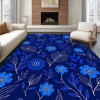 Elegant Blue Floral Outline Pattern Rug