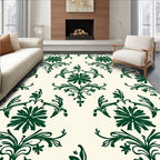 Ornate Green Damask Pattern Rug