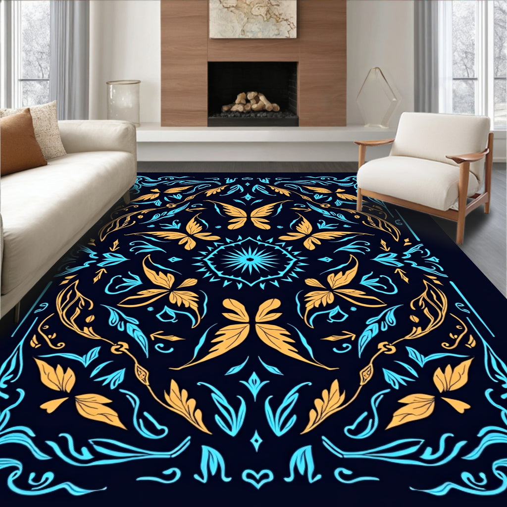 Golden Butterfly Teal Floral Medallion Rug