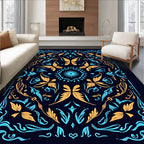 Golden Butterfly Teal Floral Medallion Rug