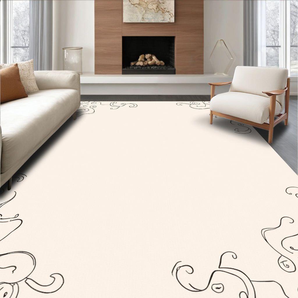 Abstract Swirls Thin Fine Lining Rug