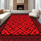 Bold Geometric Lattice Red Black Rug