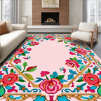Vibrant Floral Border Decorative Rug