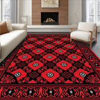 Bold Red Black Geometric Pattern Rug