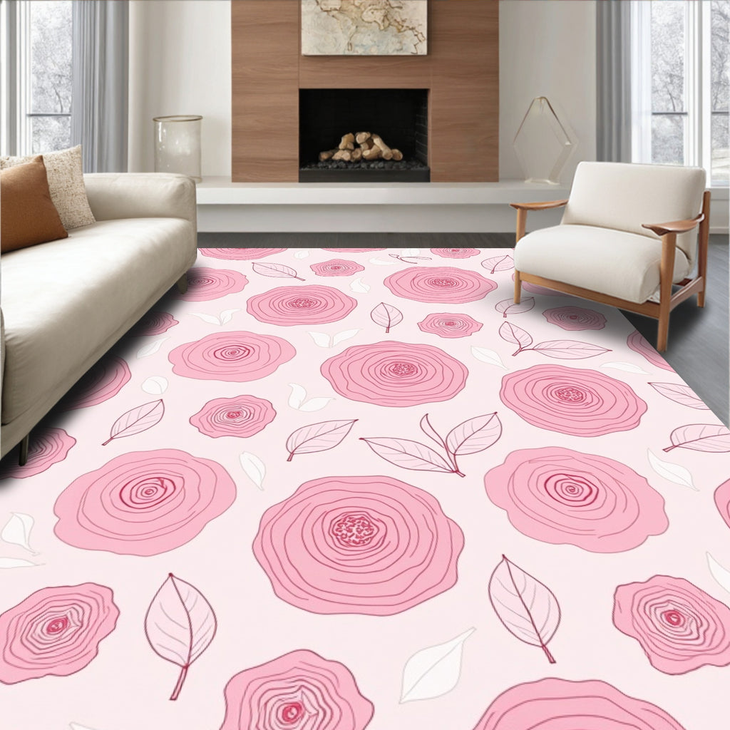 Pink Floral Contour Pattern Rug