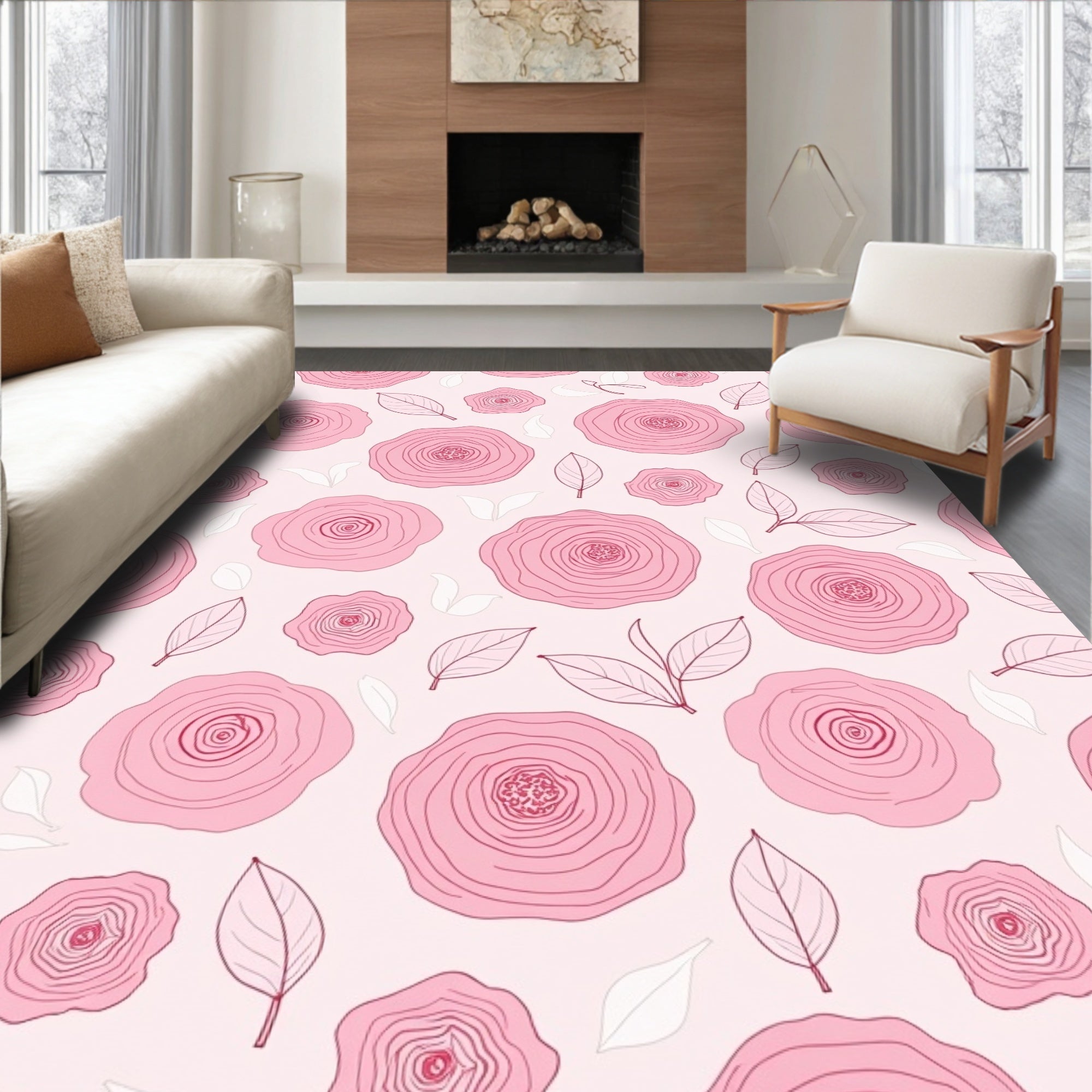 Pink Floral Contour Pattern Rug