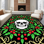 Black Holly Skull Gothic Ornament Rug