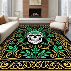 Spooky Skull Green Leaf Border Rug