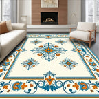 Ornate Blue Orange Floral Medallion Rug