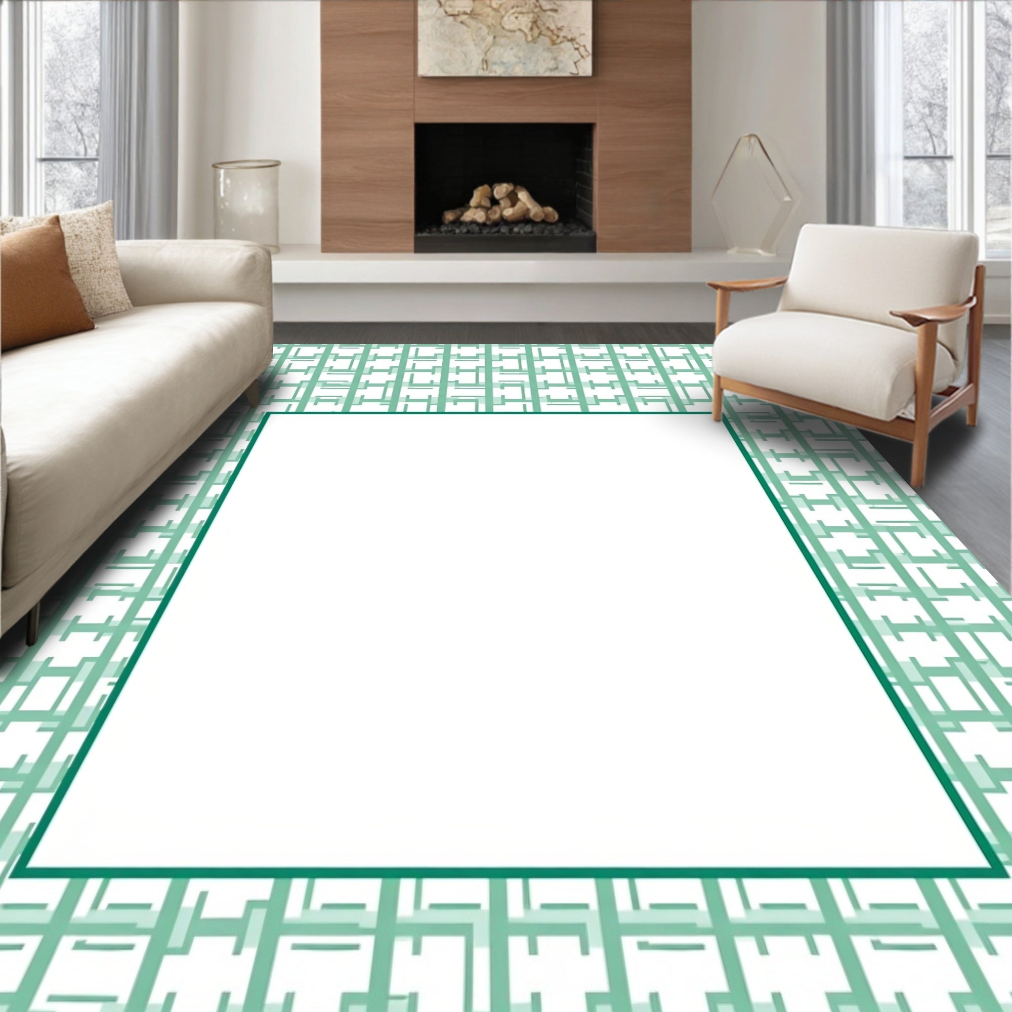 Mint Green Geometric Tile Pattern Rug