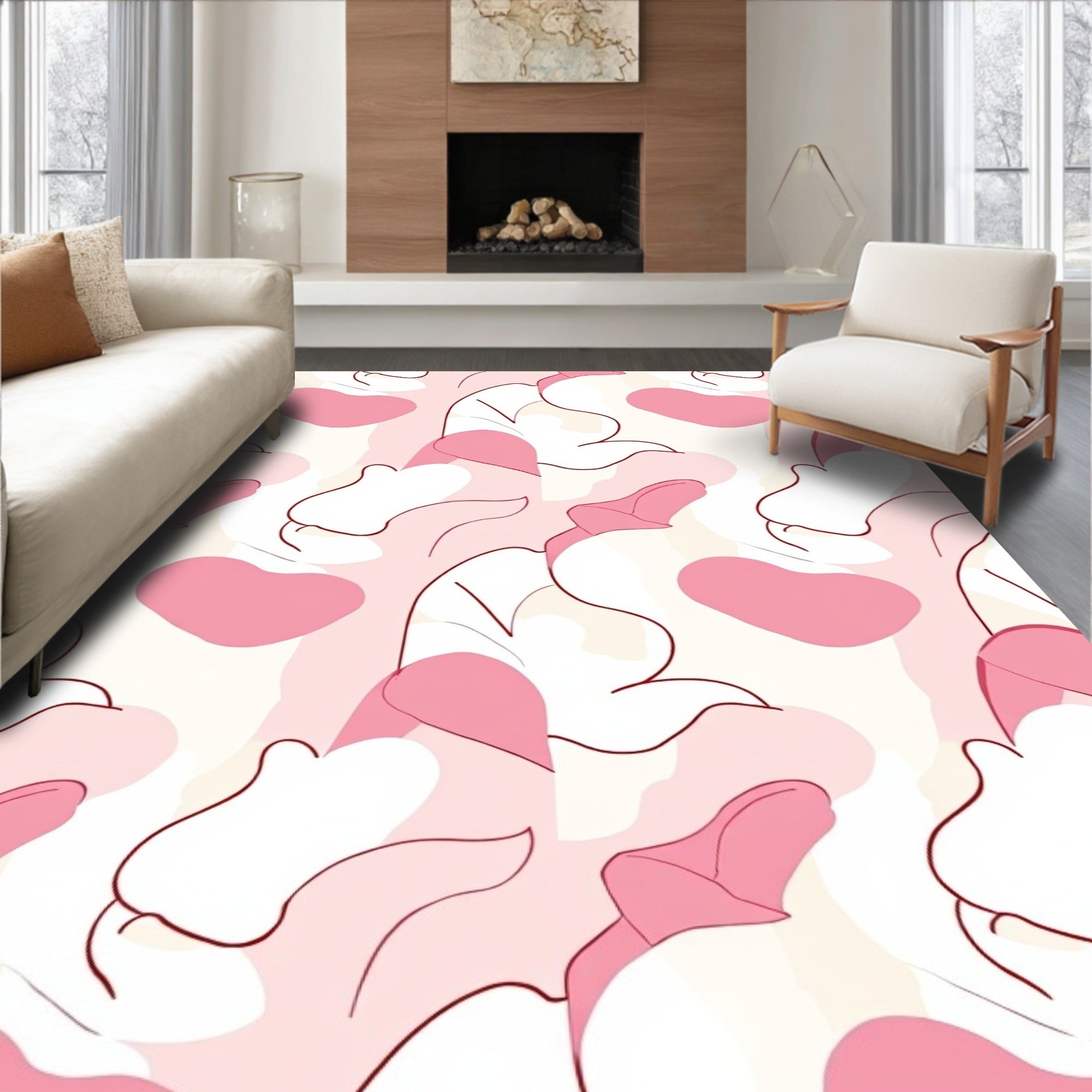 Soft Pink Organic Abstract Pattern Rug