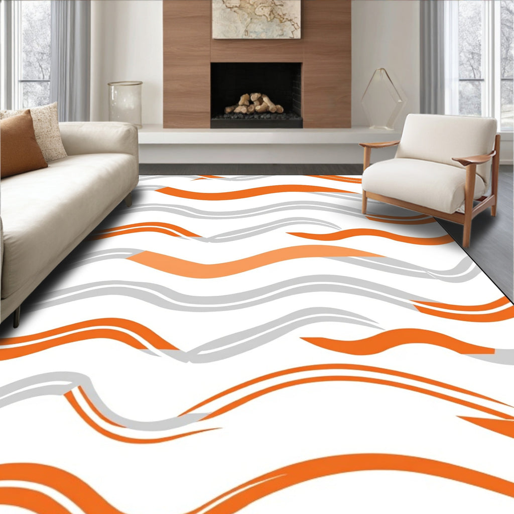 Abstract Wavy Orange Gray Lines Rug