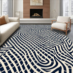 Abstract Black And Cream Labyrinth Pattern Rug