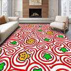 Whimsical Red Swirl Yellow Green Blossoms Rug