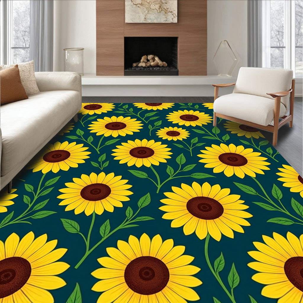 Bright Yellow Sunflowers Floral Pattern Rug