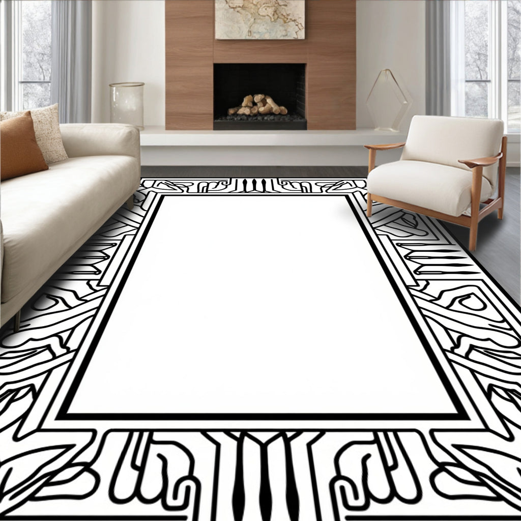 Bold Black Art Deco Border Rug