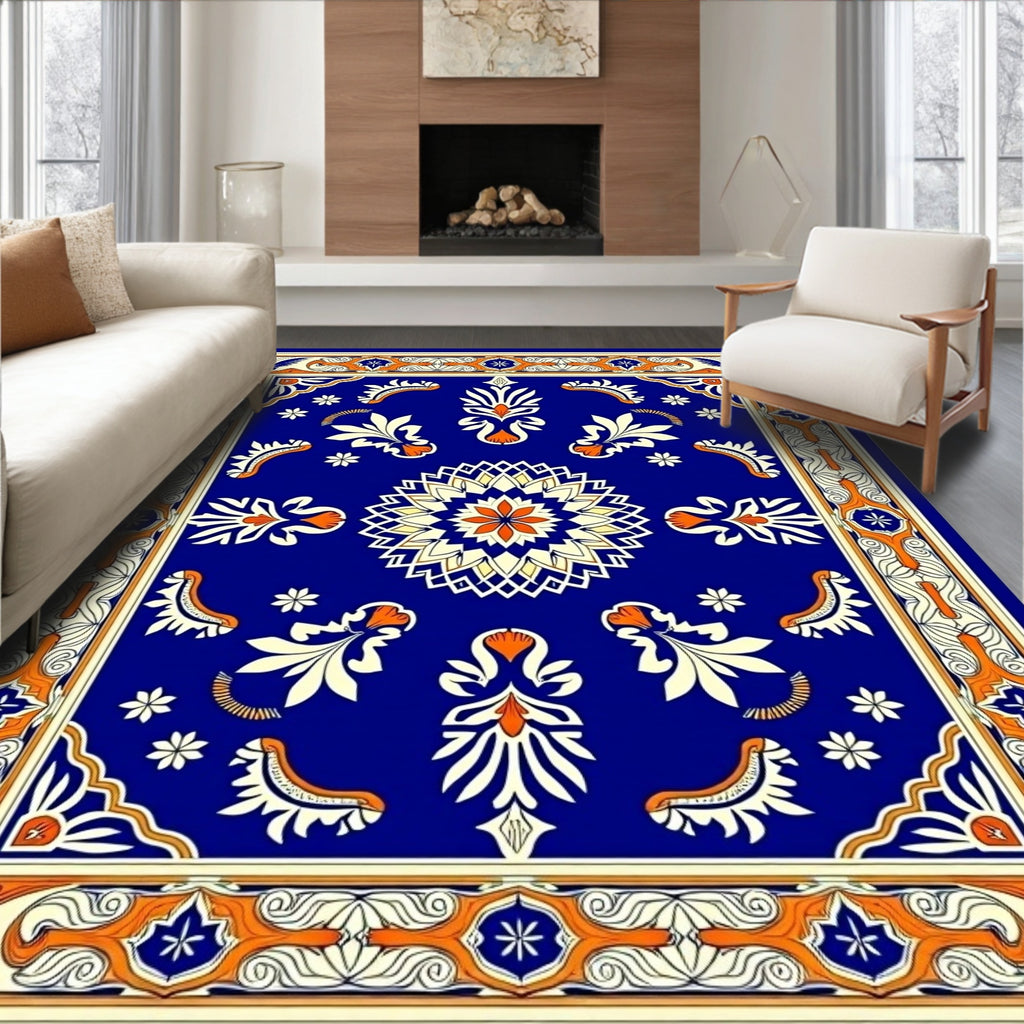 Bold Floral Medallion With Geometric Border Rug