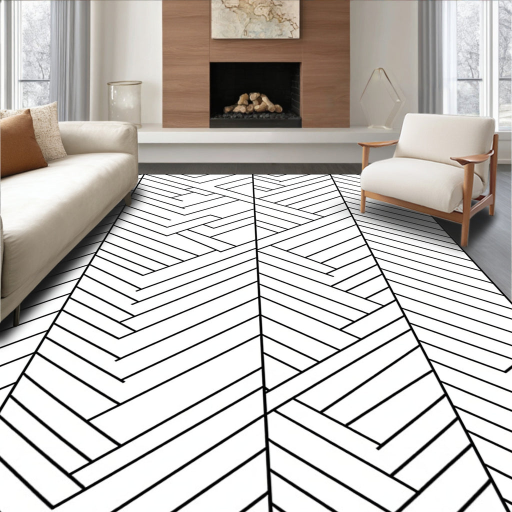 Geometric Herringbone Linear Design Rug