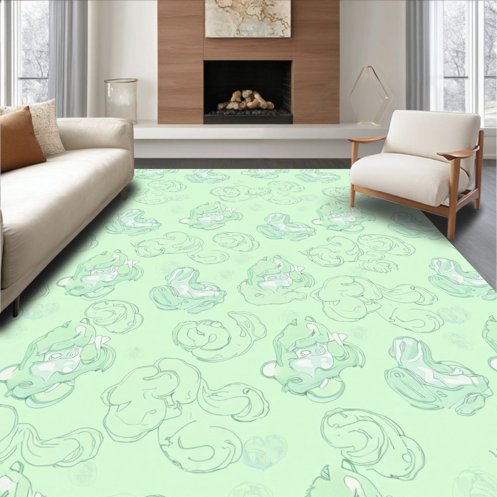 Cute Pastel Green Cloud Creatures Rug