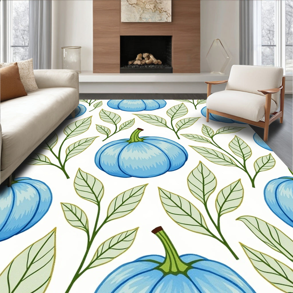 Blue Pumpkin Plant Pattern Rug